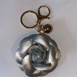 Boutique Silver Camellia Flower Bag Charm Keychain New
